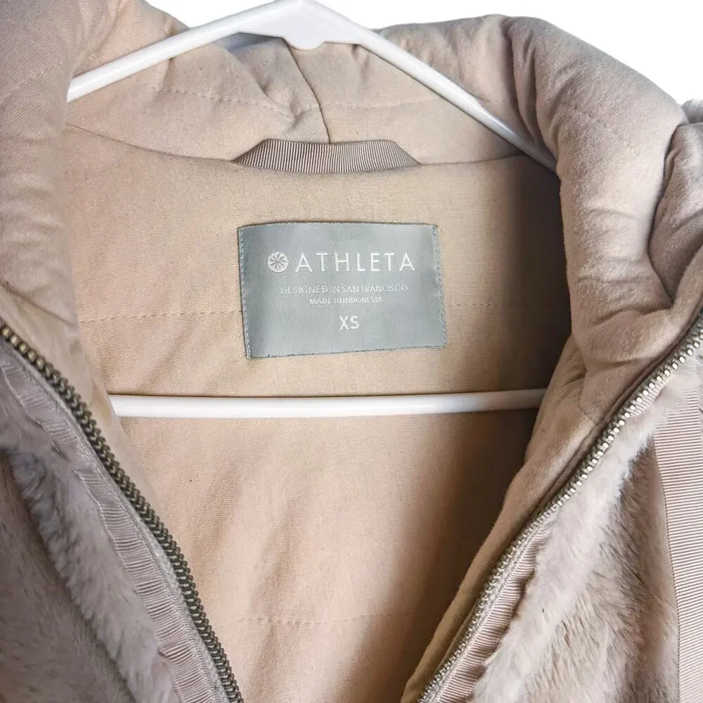 ATHLETA Ritual Faux Fur Bomber Hoodie Jacket Abalone Grey Sz. XS - Picture 5 of 9